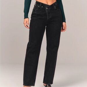 Abercrombie & Fitch The Dad High Rise Crisscross Waist Black Raw Hem Size 29 8